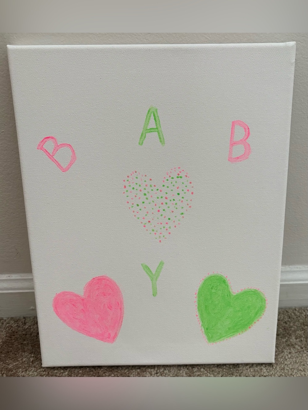 Pink and Green Heart Canvas Wall Art by